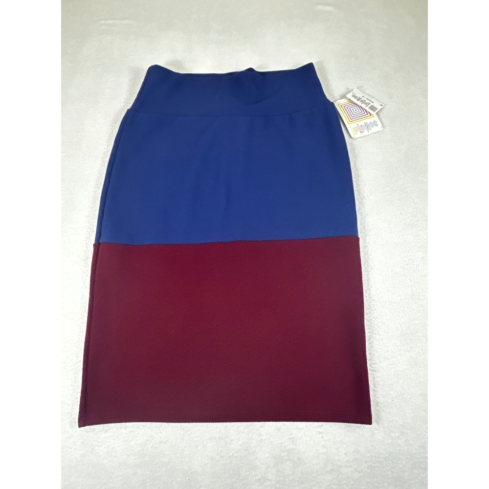 LuLaRoe Cassie‎ Pencil Skirt Small Blue Burgundy Colorblock Textured Stretch NWT